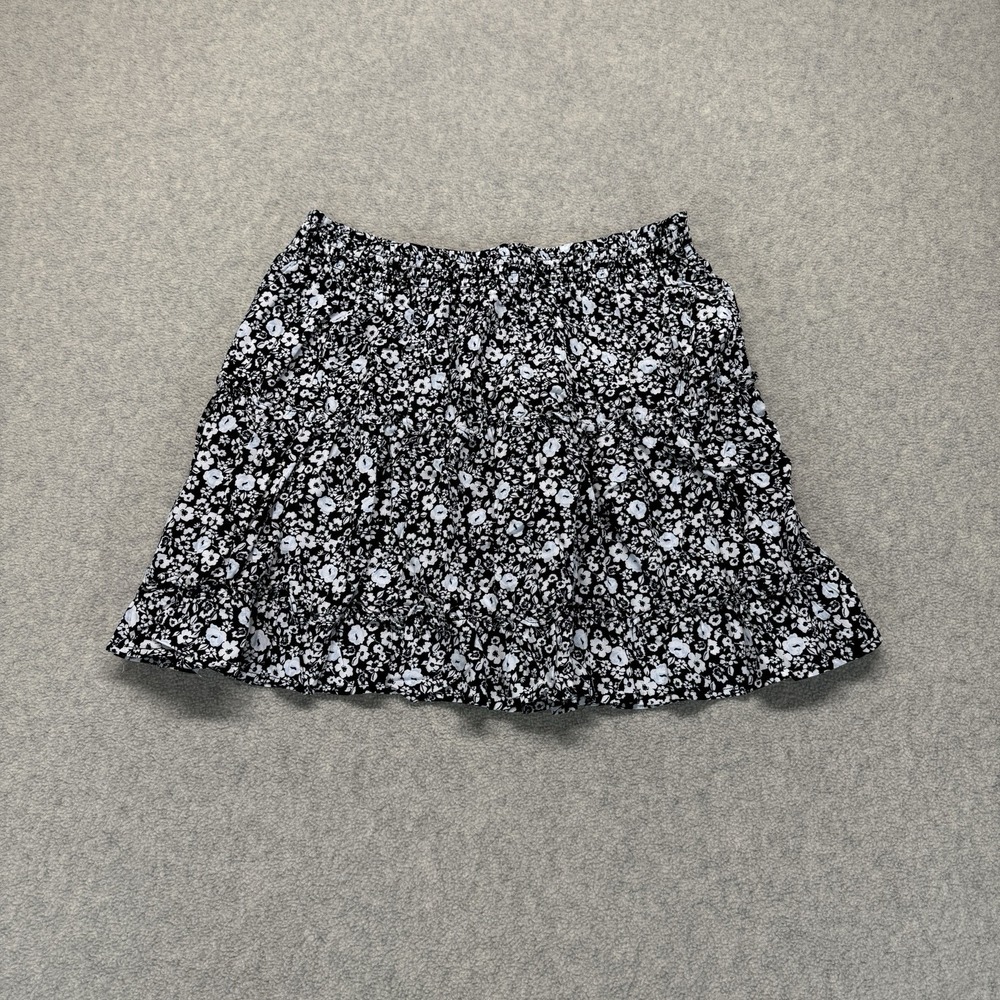 Laundry by Shelli Segal Floral Tiered Mini Skirt Black White Women's Size M